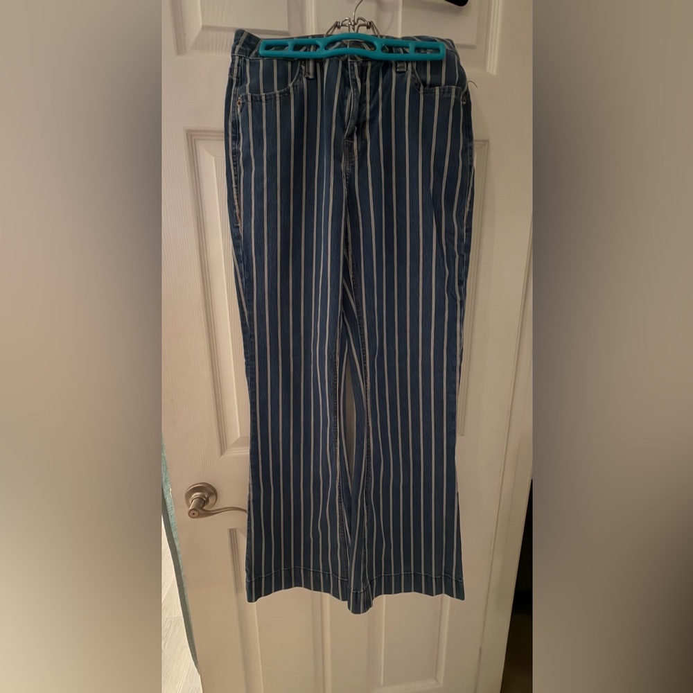 Rock & Roll Cowgirl Denim Trousers with White Stripes